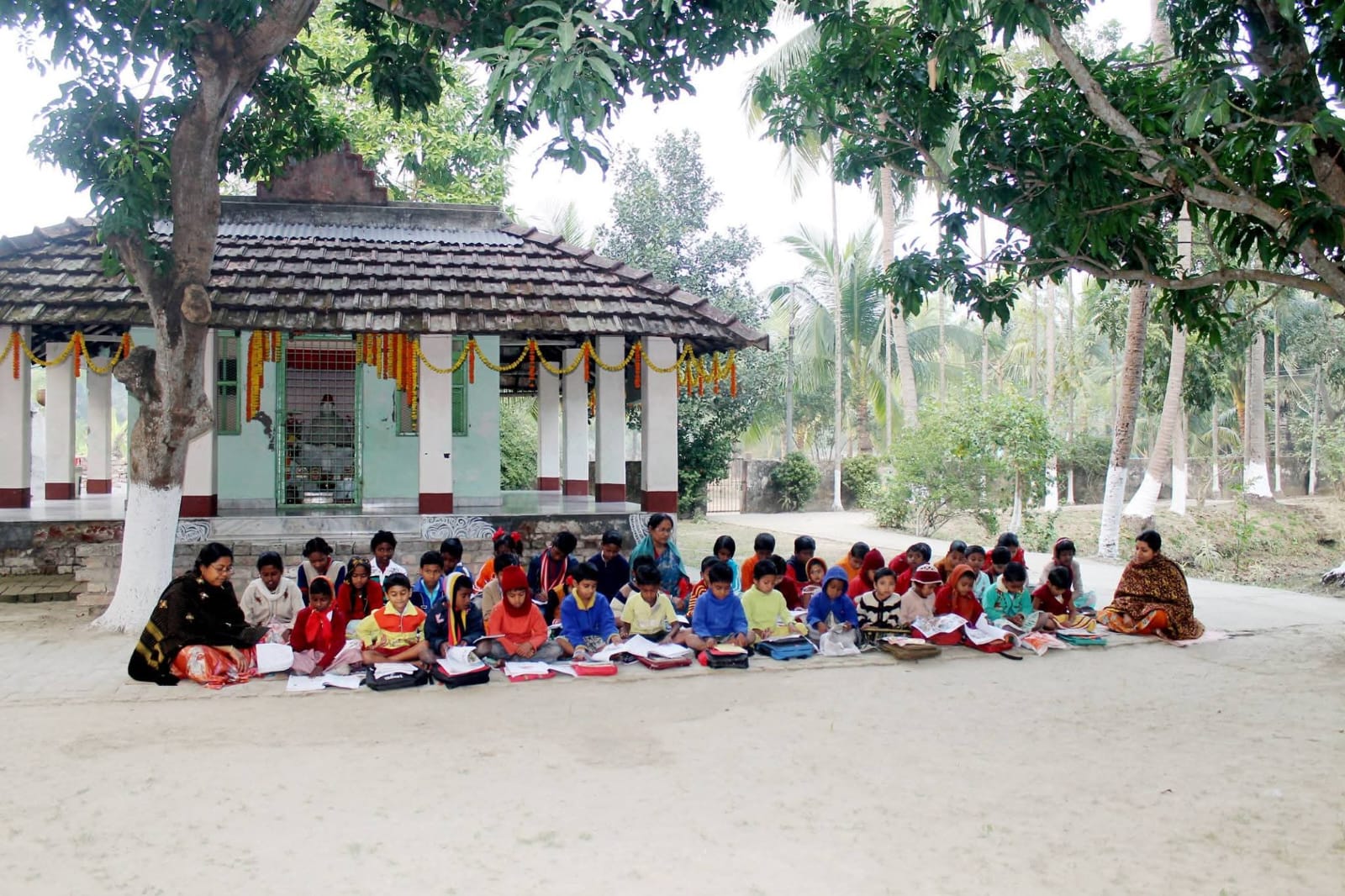 Children gathered at the campus for service activity